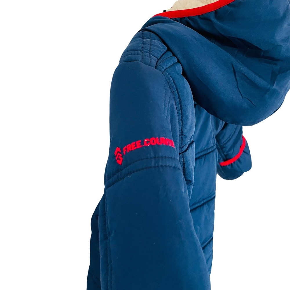 Free Country Baby Quilted Hooded Bunting Snowsuit 18 Mo Sherpa Fleece Warm Navy - Picture 3 of 8